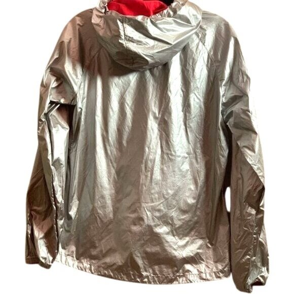 Fila Womens Metallic Silver Hooded Jacket With Pink Accents & Zipper Closure Siz - Picture 6 of 9
